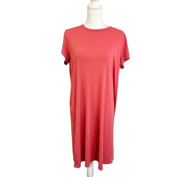 Eileen Fisher Womens Midi T-shirt Dress Size Medium Coral Pullover Minimalist - Picture 1 of 5